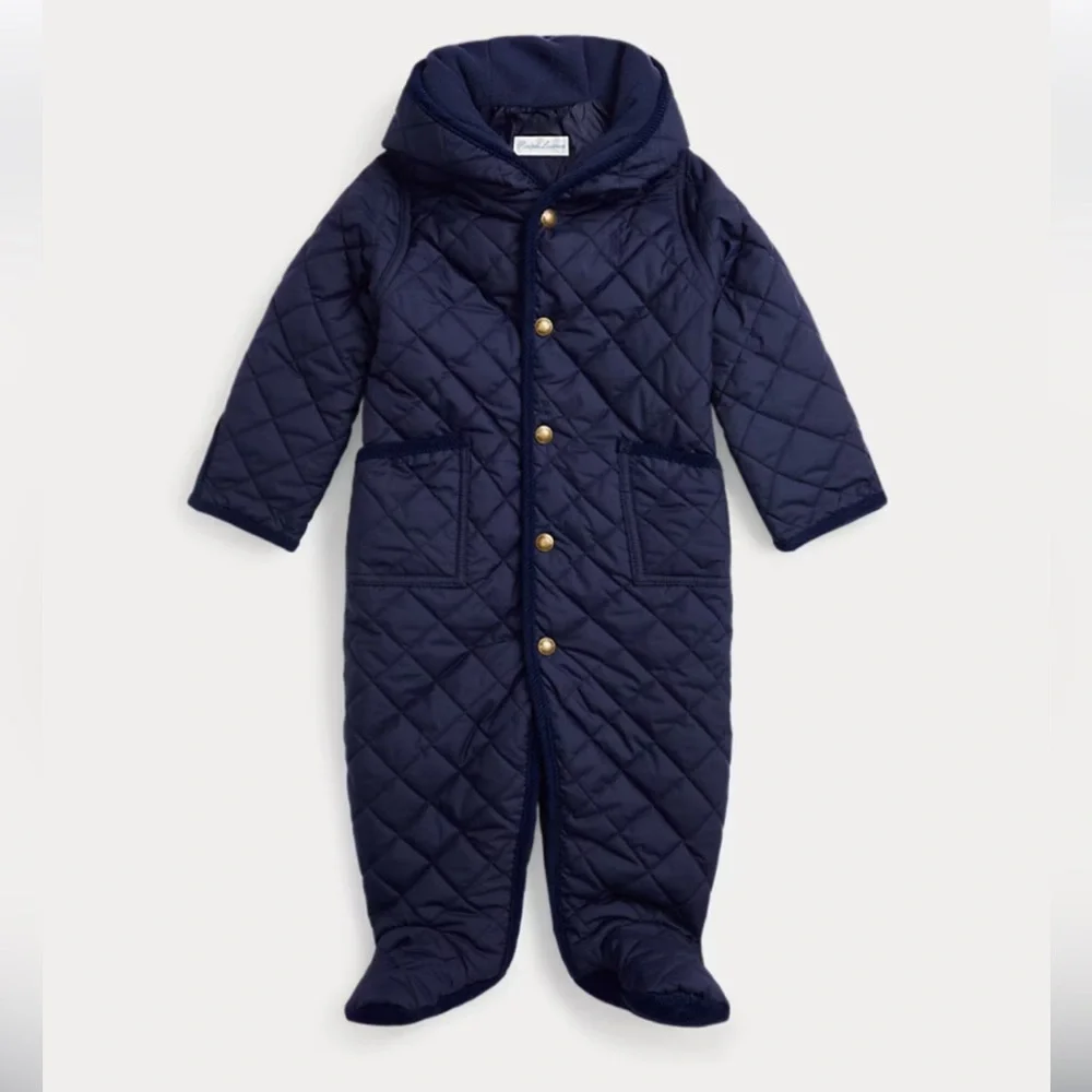 Ralph Lauren Hooded Barn Bunting Baby Quilted Snow Suit Navy 3 month
